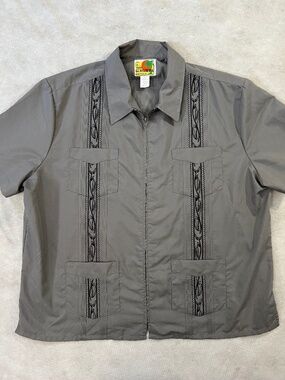 The Genuine Haband Guayabera Mens Gray Embroidered Collared Zip Up Shirt Size XX
